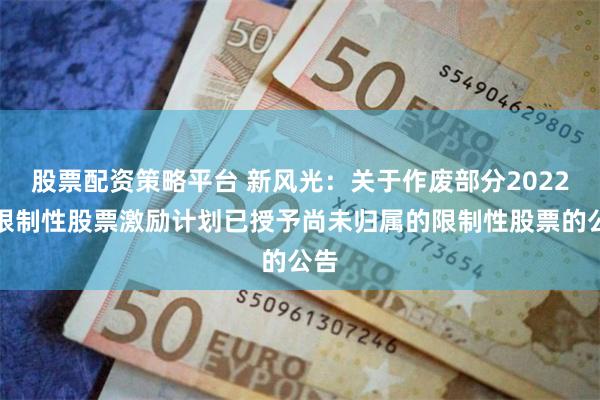 股票配资策略平台 新风光：关于作废部分2022年限制性股票激励计划已授予尚未归属的限制性股票的公告