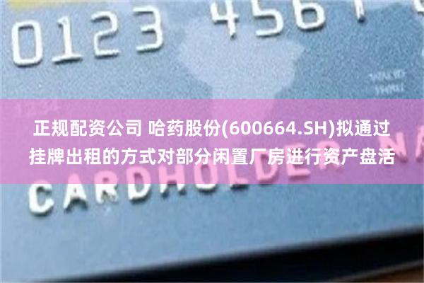 正规配资公司 哈药股份(600664.SH)拟通过挂牌出租的方式对部分闲置厂房进行资产盘活
