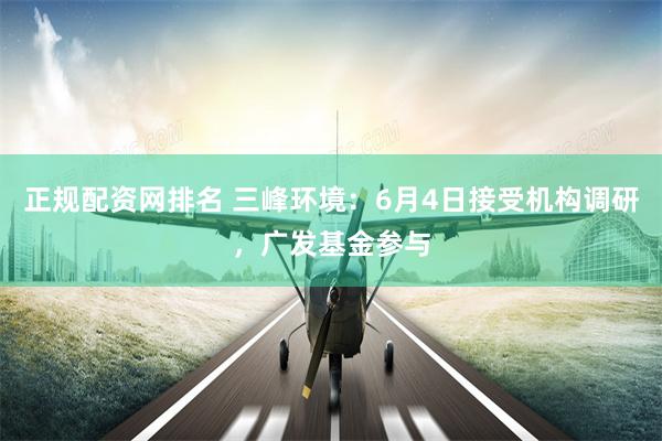 正规配资网排名 三峰环境：6月4日接受机构调研，广发基金参与
