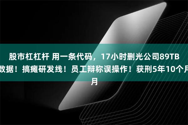 股市杠杠杆 用一条代码，17小时删光公司89TB数据！搞瘫研发线！员工辩称误操作！获刑5年10个月